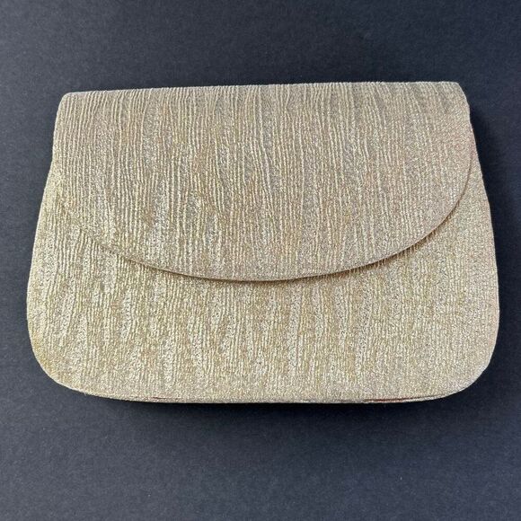 Vtg Gold Metallic Clutch Purse Handbag w/Beaded Shoulder Strap Option - Picture 2 of 12